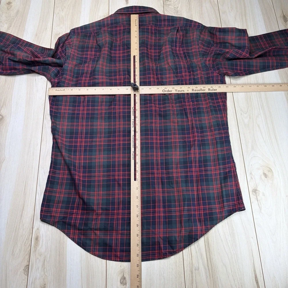 Polo By Ralph Lauren Trim Military Fine 2-ply 100s Plaid Button Up Shirt Mens L